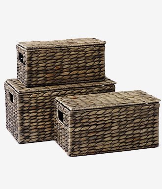 Natural Woven Water Hyacinth Closet Storage Organizer Basket Bin with Removeable Lids